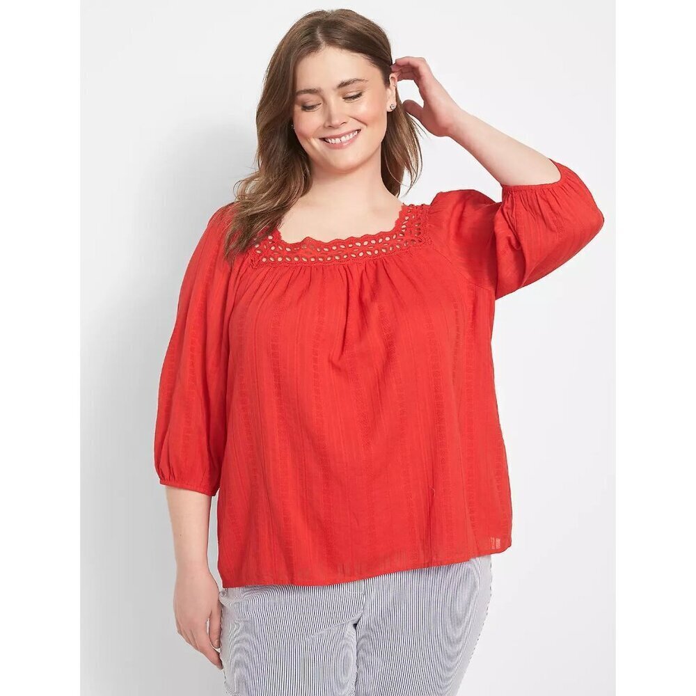 Lane Bryant Womens Plus Size 20? Classic Square-Neck Blouse With Lace Trim 2427